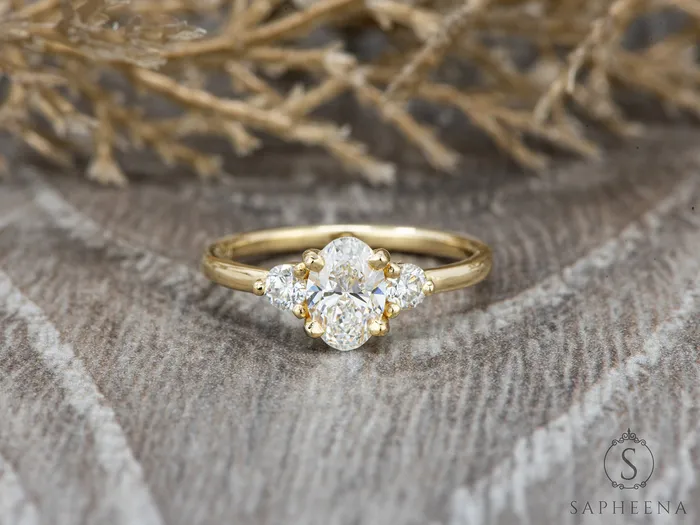 Orion Three Stone 075 Ct Oval Cut Engagement Ring Sapheena Jewelry Rings
