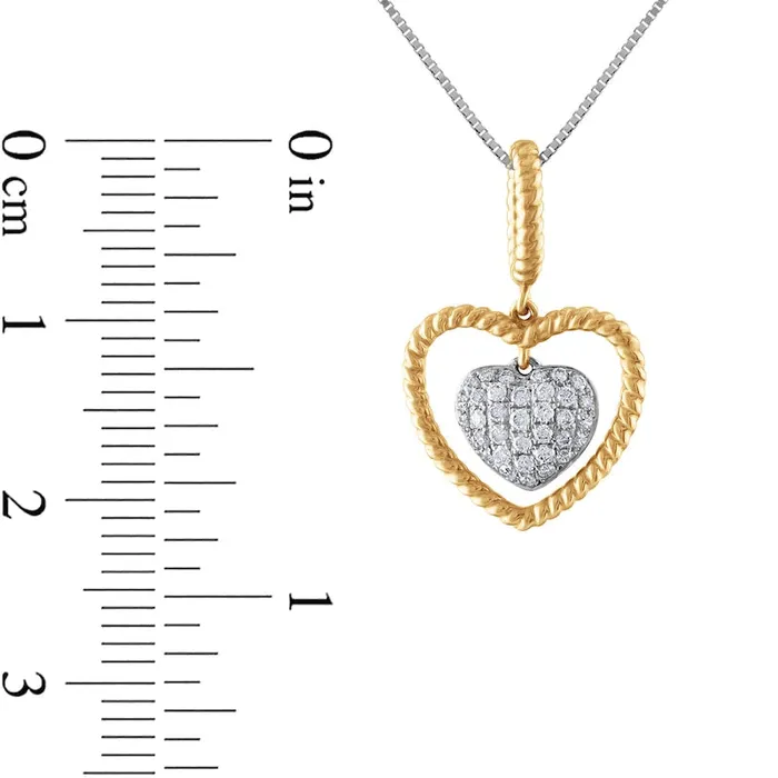 025 CT TW Natural Diamond Double Heart Rope Frame Pendant in 10K TwoTone Gold Goldia Necklaces 025 CT TW Natural Diamond Double Heart Rope Frame Pendant in 10K TwoTone Gold Goldia Necklaces