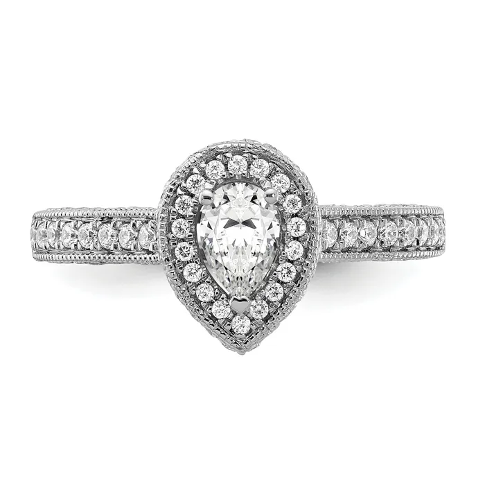 050ct CZ Solid Real 14k White Gold Pear Halo Engagement Ring Goldia Rings