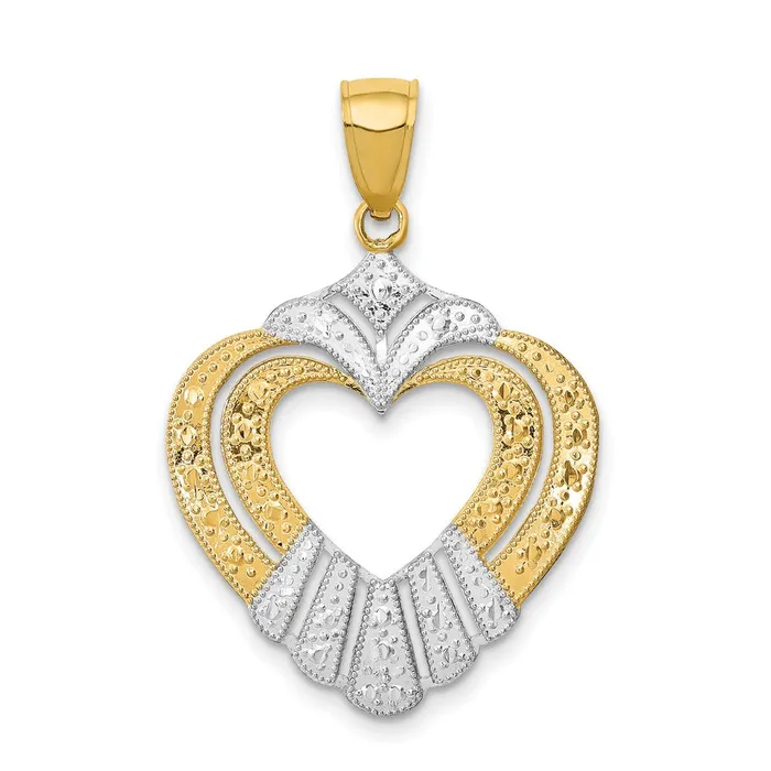 Charm Necklaces Goldia 14k Yellow Rhodium Gold wRhodium CutOut Heart Charm