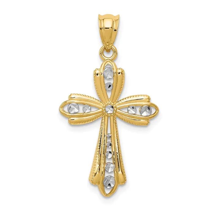 Charm Necklaces Goldia 14k Yellow Rhodium Gold wRhodium Diamond Cut Cross Charm