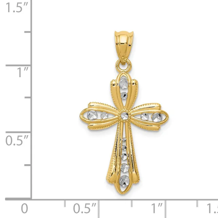 Charm Necklaces Goldia 14k Yellow Rhodium Gold wRhodium Diamond Cut Cross Charm