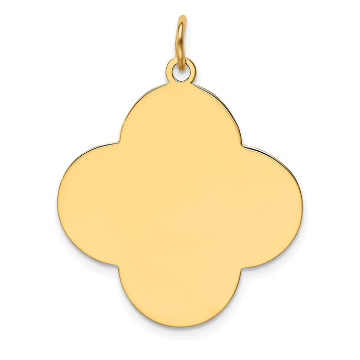 Goldia Charm Necklaces 14k Yellow Gold Plain 027 Gauge Engravable Quadrafoil Disc Charm