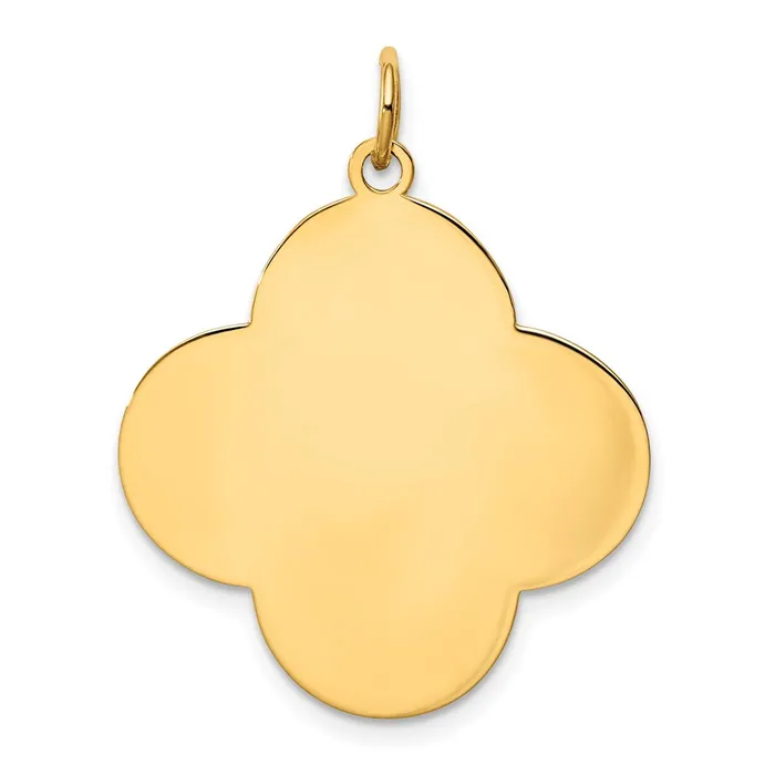 Goldia Charm Necklaces 14k Yellow Gold Plain 027 Gauge Engravable Quadrafoil Disc Charm