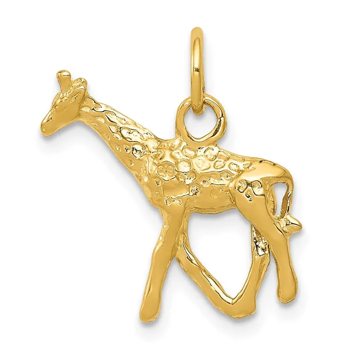 Goldia Charm Necklaces 14k Yellow Gold Solid Polished 3D Giraffe Charm