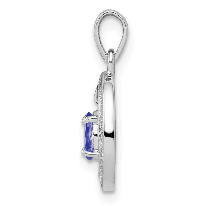 Necklaces Goldia Sterling Silver Rhodium Plated Diamond and Tanzanite Oval Pendant
