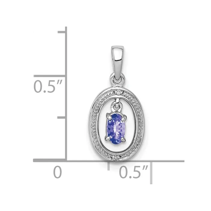 Necklaces Goldia Sterling Silver Rhodium Plated Diamond and Tanzanite Oval Pendant