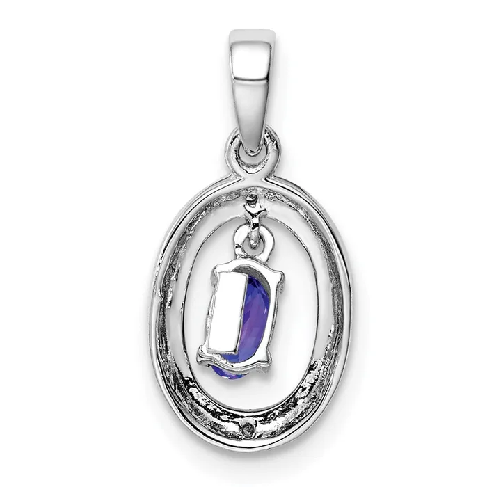 Necklaces Goldia Sterling Silver Rhodium Plated Diamond and Tanzanite Oval Pendant