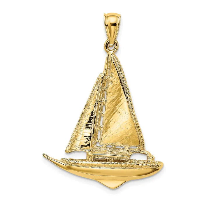 14K 3D Polished Sailboat Charm TreasureFineJewelers Charm Necklaces