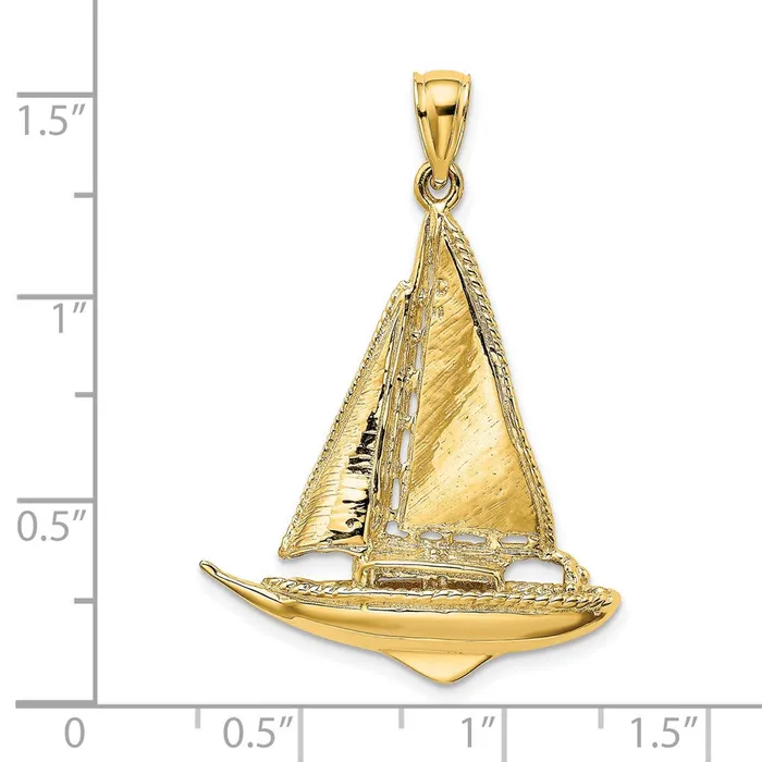 14K 3D Polished Sailboat Charm TreasureFineJewelers Charm Necklaces