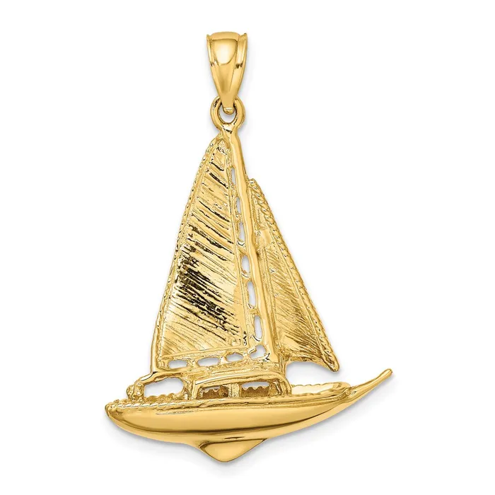 14K 3D Polished Sailboat Charm TreasureFineJewelers Charm Necklaces