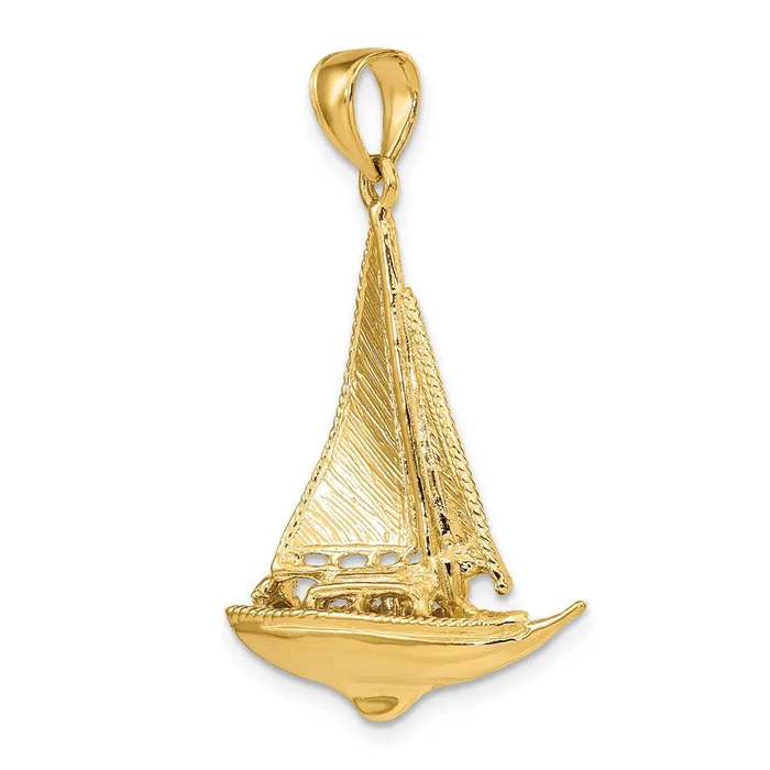 14K 3D Polished Sailboat Charm TreasureFineJewelers Charm Necklaces