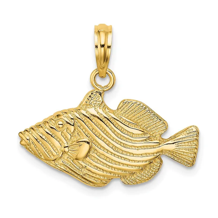 Charm Necklaces 14K 2D Engraved Striped Fish Charm TreasureFineJewelers