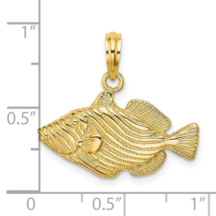 Charm Necklaces 14K 2D Engraved Striped Fish Charm TreasureFineJewelers