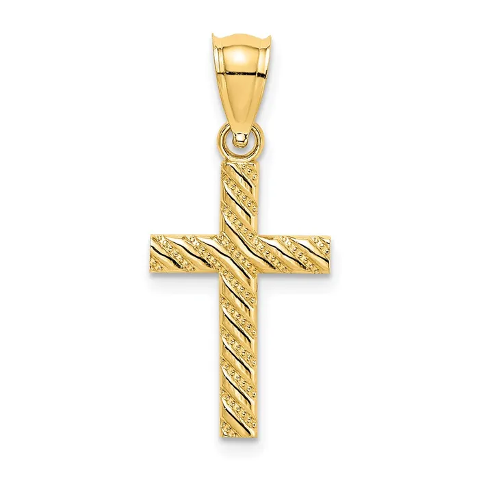 Charm Necklaces TreasureFineJewelers 14K Beaded and Polished Cross Charm