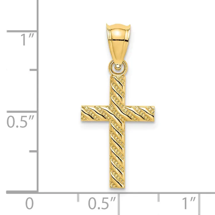 Charm Necklaces TreasureFineJewelers 14K Beaded and Polished Cross Charm