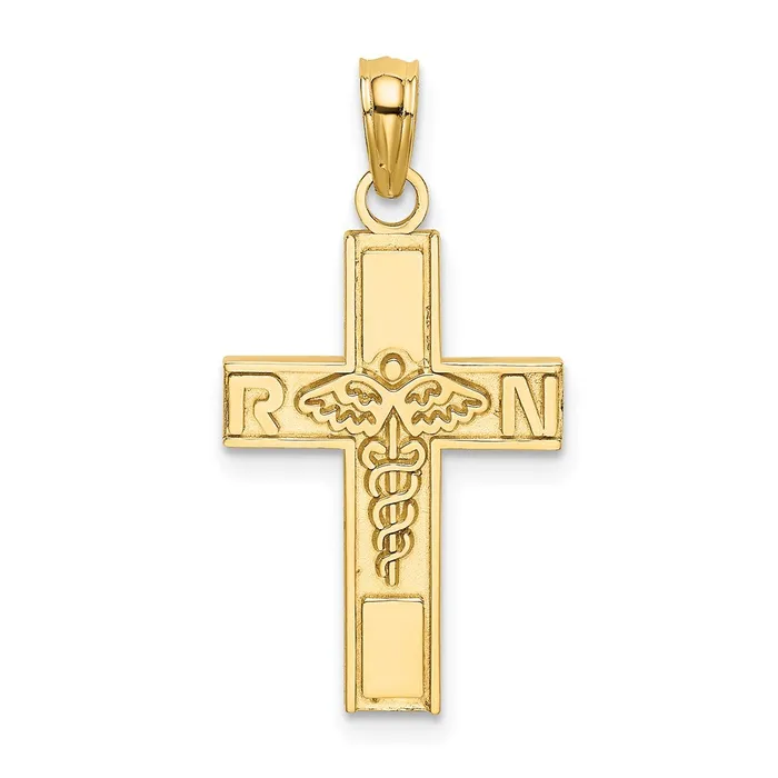 Charm Necklaces TreasureFineJewelers 14K RN Caduceus Cross Charm
