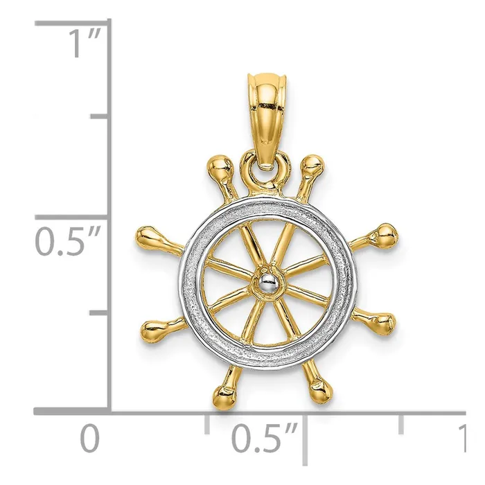 Charm Necklaces TreasureFineJewelers 14K W Rhodium 2D Ship Wheel Charm