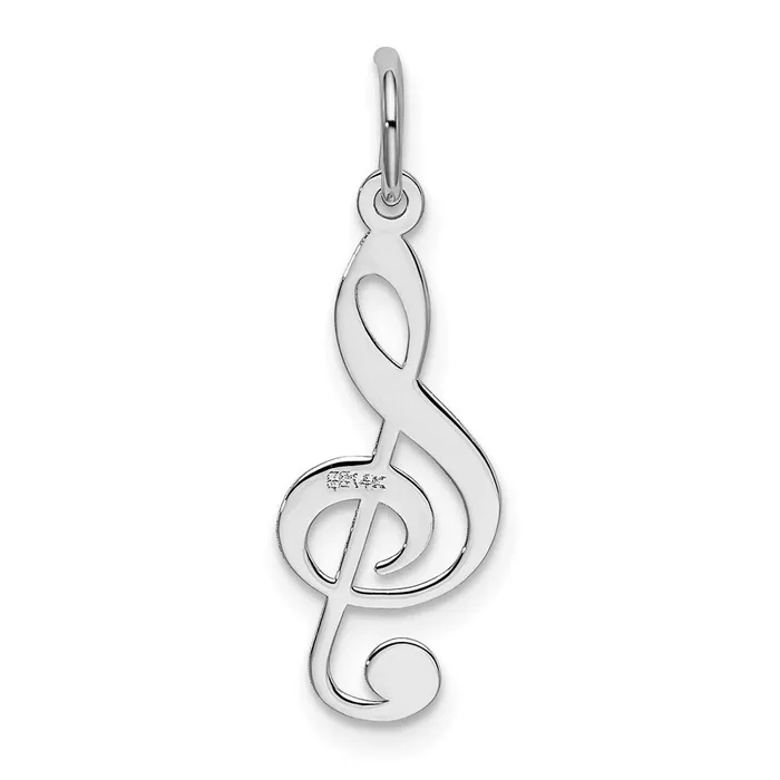Charm Necklaces TreasureFineJewelers 14k White Gold Polished Treble Clef Charm