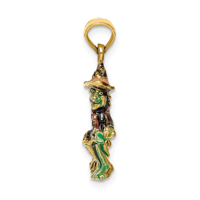 Charm Necklaces TreasureFineJewelers 14k Yellow Gold 3D Enameled Witch Flying on Broom Charm
