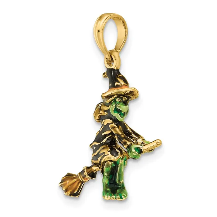 Charm Necklaces TreasureFineJewelers 14k Yellow Gold 3D Enameled Witch Flying on Broom Charm