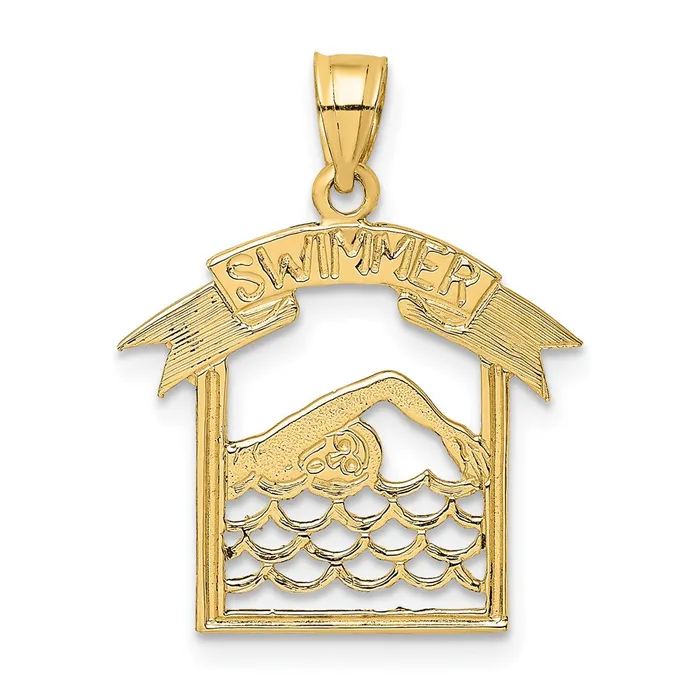 TreasureFineJewelers Charm Necklaces 14K SWIMMER In Frame Charm