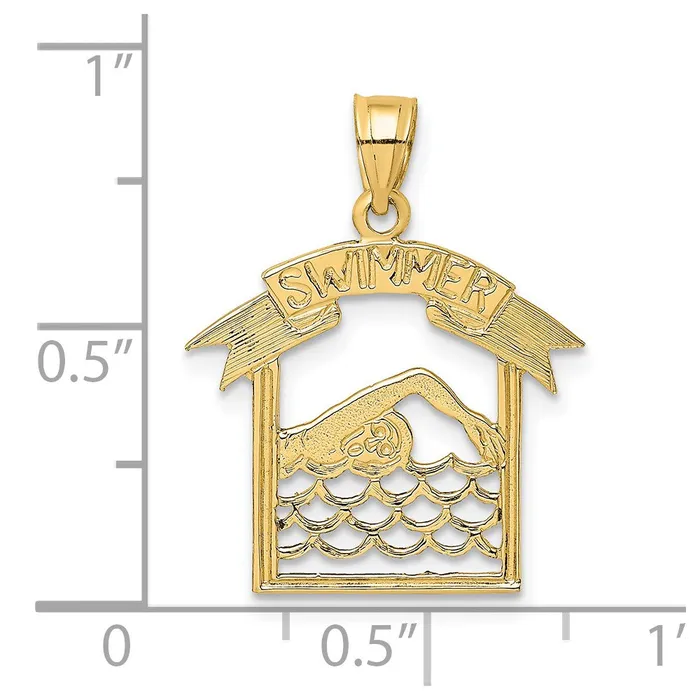 TreasureFineJewelers Charm Necklaces 14K SWIMMER In Frame Charm