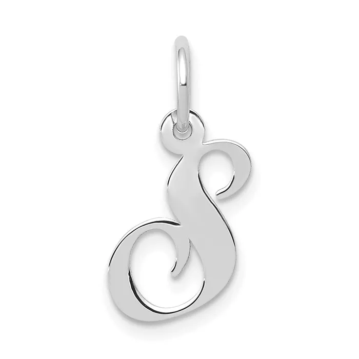 TreasureFineJewelers Charm Necklaces 14k White Gold Small Fancy Script Letter S Initial Charm