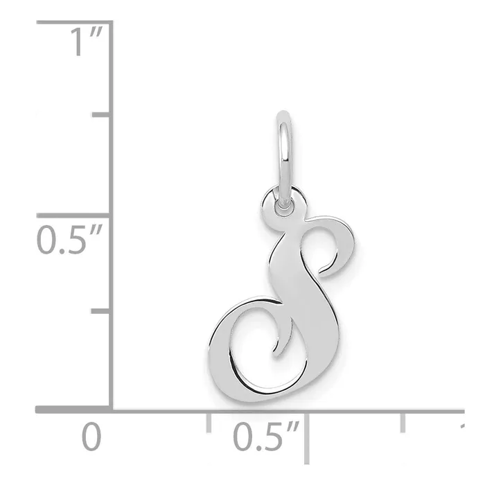 TreasureFineJewelers Charm Necklaces 14k White Gold Small Fancy Script Letter S Initial Charm
