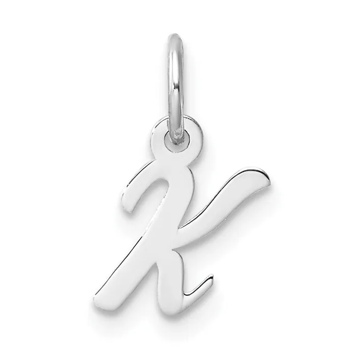 TreasureFineJewelers Charm Necklaces 14k White Gold Small Script Letter K Initial Charm