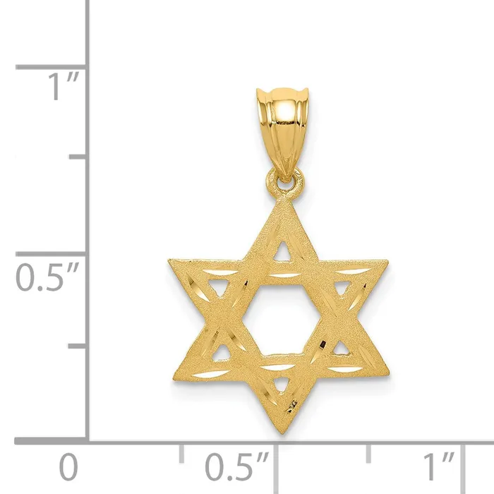 TreasureFineJewelers Charm Necklaces 14k Yellow Gold Solid Satin Star of David Charm