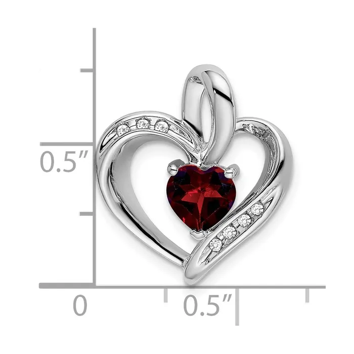 TreasureFineJewelers Necklaces 14k White Gold Garnet and Diamond Heart Pendant