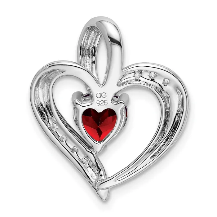TreasureFineJewelers Necklaces 14k White Gold Garnet and Diamond Heart Pendant