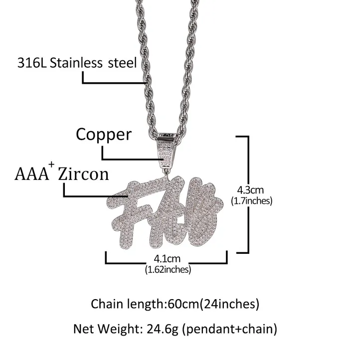 Necklaces IceZeusShop Custom Cursive Double Row AZ09 Name Pendant