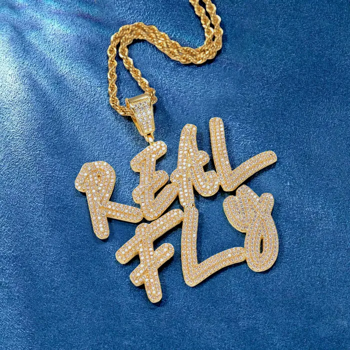 Necklaces IceZeusShop Custom Cursive Double Row AZ09 Name Pendant