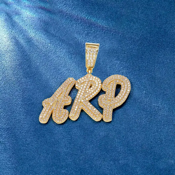 Necklaces IceZeusShop Custom Cursive Double Row AZ09 Name Pendant