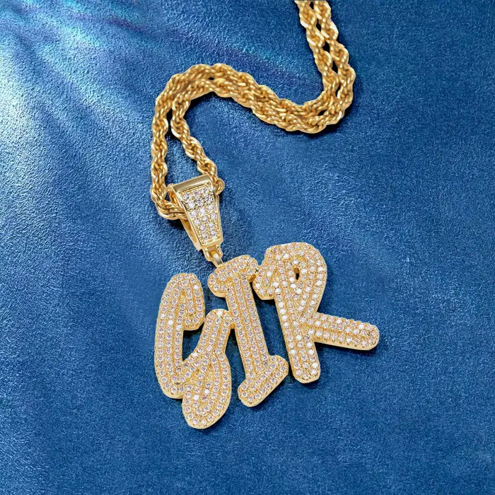 Necklaces IceZeusShop Custom Cursive Double Row AZ09 Name Pendant
