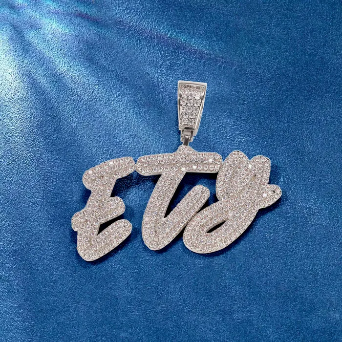 Necklaces IceZeusShop Custom Cursive Double Row AZ09 Name Pendant