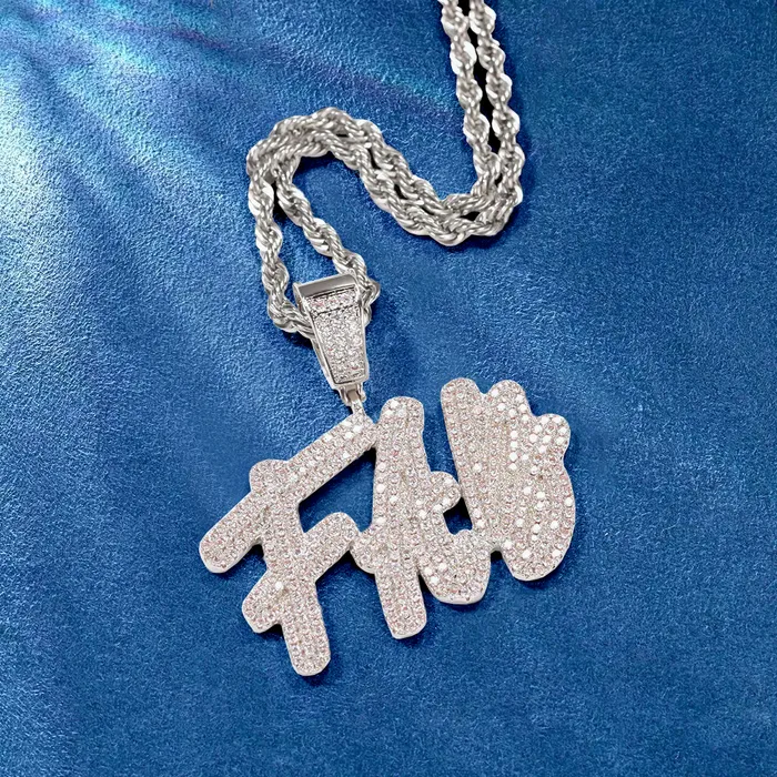 Necklaces IceZeusShop Custom Cursive Double Row AZ09 Name Pendant