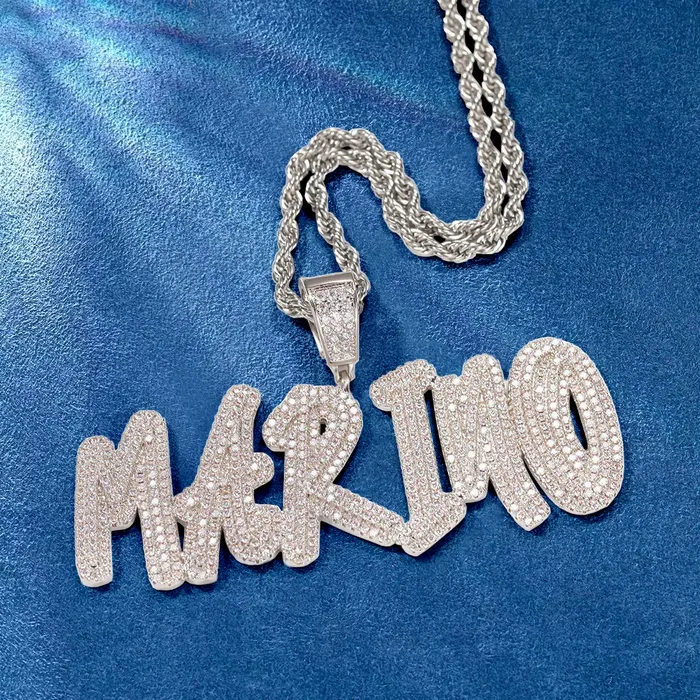 Necklaces IceZeusShop Custom Cursive Double Row AZ09 Name Pendant