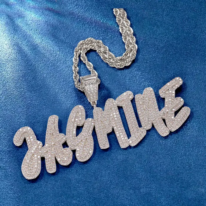 Necklaces IceZeusShop Custom Cursive Double Row AZ09 Name Pendant