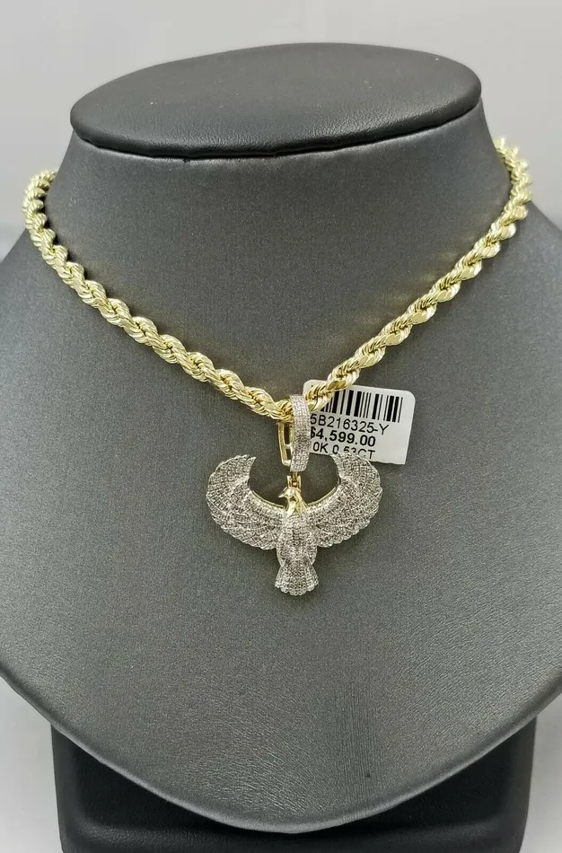 10k Yellow Gold Genuine Diamond American Eagle Charm Flying bird Pendant Real Gold and Diamond Charm Necklaces