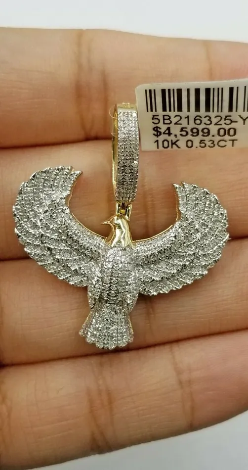 10k Yellow Gold Genuine Diamond American Eagle Charm Flying bird Pendant Real Gold and Diamond Charm Necklaces