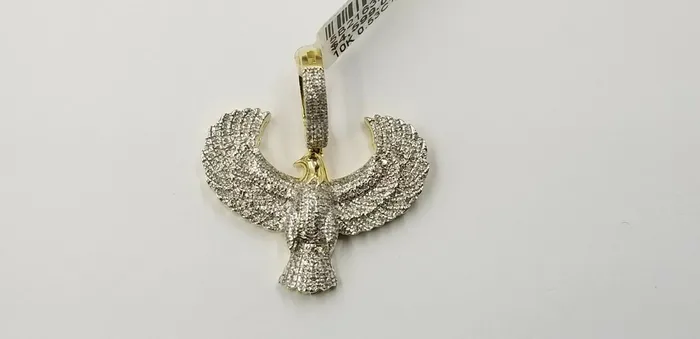 10k Yellow Gold Genuine Diamond American Eagle Charm Flying bird Pendant Real Gold and Diamond Charm Necklaces