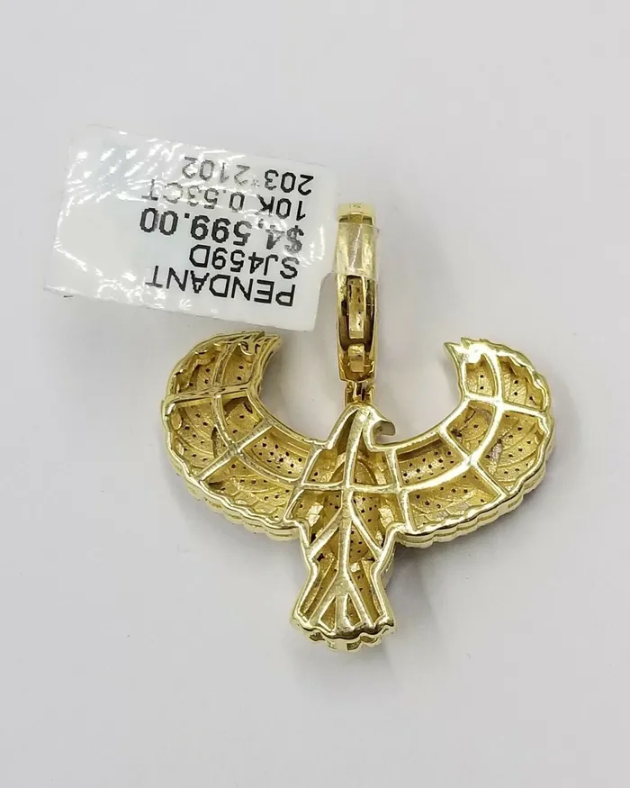 10k Yellow Gold Genuine Diamond American Eagle Charm Flying bird Pendant Real Gold and Diamond Charm Necklaces