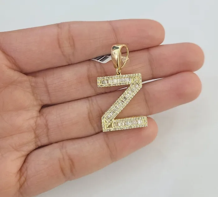 Charm Necklaces 10k Real Yellow Gold Genuine Diamond Alphabet Initial Charm Pendent AZ Gold and Diamond