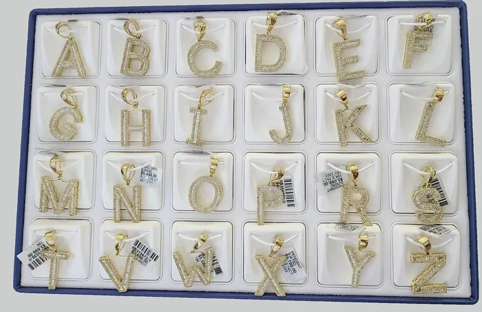 Charm Necklaces 10k Real Yellow Gold Genuine Diamond Alphabet Initial Charm Pendent AZ Gold and Diamond