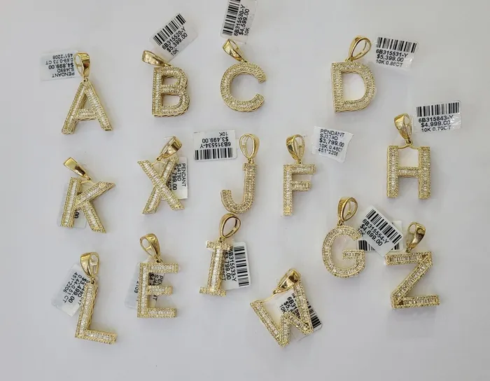 Charm Necklaces 10k Real Yellow Gold Genuine Diamond Alphabet Initial Charm Pendent AZ Gold and Diamond