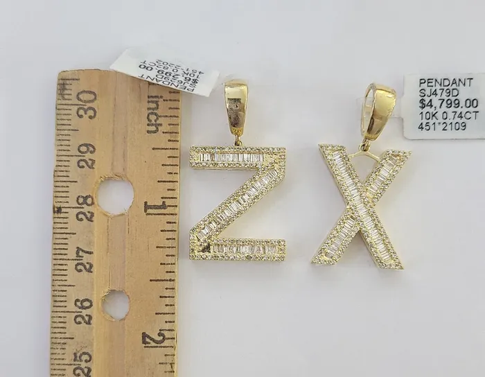 Charm Necklaces 10k Real Yellow Gold Genuine Diamond Alphabet Initial Charm Pendent AZ Gold and Diamond