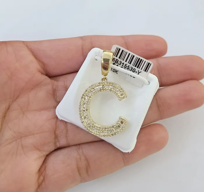 Charm Necklaces 10k Real Yellow Gold Genuine Diamond Alphabet Initial Charm Pendent AZ Gold and Diamond